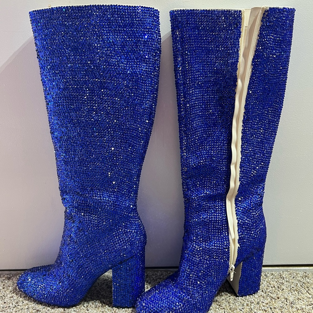 BLUE HANDMADE RHINESTONE BOOTS